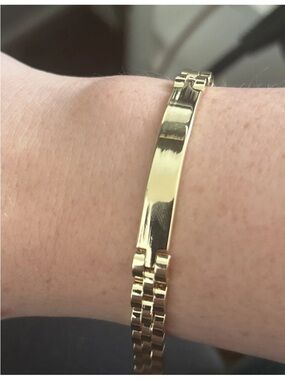 Gold Plated ID Bracelet Unisex Link Chain Engravable Name Plate Bracelet